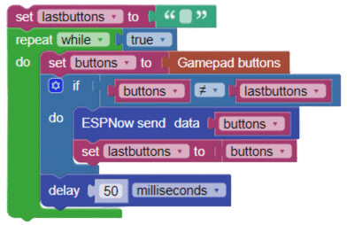 Block coding example that transmits button presses from the remote control